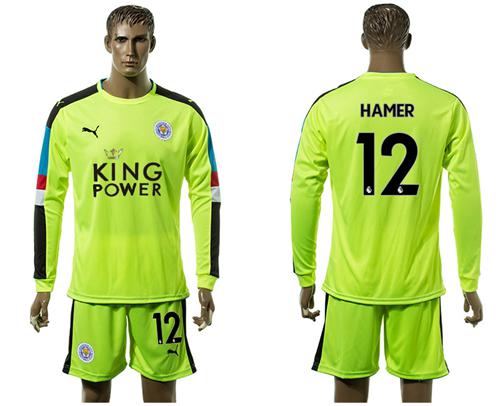 Leicester City #12 Hamer Shiny Green Goalkeeper Long Sleeves Soccer Club Jersey